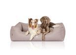 Knuffelwuff Orthopädisches Hundebett Luisa aus Velours mit feinem Handwebcharakter Sunshine Edition beige XXL