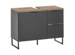 Waschbeckenunterschrank Denver, Schwarz, Eiche, Metall, 1 Fächer, 2 Schublade(n) Schubladen, 80x60x35 cm, Fsc, stehend, Badezimmer, Badezimmerschränke, Waschbeckenunterschränke