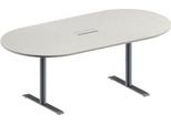 Schäfer Shop Genius Konferenztisch MODENA FLEX, Oval, T-Fuß Rundrohr, B 2000 x T 1000 x H 650-850 mm, lichtgrau/weißaluminium RAL 9006