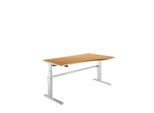Schreibtisch Komfort, elektrisch höhenverstellbar, Freiform, Ansatz rechts, C-Fuß, B 1800 x T 1000/800 x H 655-1305 mm, Buche/weißalu