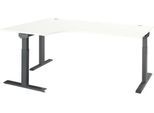 Schäfer Shop Select Winkelschreibtisch ERGO-T 2.0, 90° Winkel, Ansatz links, T-Fuß, B 2000 x T 1200/800 x H 675-895 mm, weiß/anthrazit