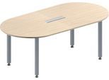 Schäfer Shop Genius Konferenztisch MODENA FLEX, 6-fach Anschluss, Oval, 4-Fuß Quadratrohr, B 2000 x T 1000 x H 720-840 mm, Ahorn/weißalu