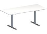 Schäfer Shop Genius Konferenztisch MODENA FLEX, Rechteck, T-Fuß Rechteckrohr, B 1800 x T 800 x H 650-850 mm, weiß/weißaluminium RAL 9006