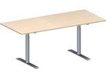Schäfer Shop Genius Konferenztisch MODENA FLEX, Rechteck, T-Fuß Rundrohr, B 1800 x T 800 x H 650-850 mm, Ahorn/weißaluminium RAL 9006