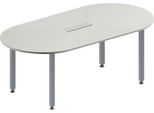 Schäfer Shop Genius Konferenztisch MODENA FLEX, 6-fach Anschluss, Oval, 4-Fuß Quadratrohr, B 2000 x T 1000 x H 720-840 mm, lichtgrau/weißalu