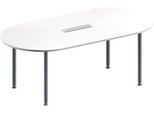 Schäfer Shop Genius Konferenztisch MODENA FLEX, 6-fach Anschluss, Oval, 4-Fuß Rundrohr, B 2000 x T 1000 x H 720-840 mm, weiß/weißalu