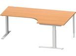 Schäfer Shop Genius Winkelschreibtisch MODENA FLEX 90°, C-Fuß-Rechteckrohr, B 2000 mm, Ansatz rechts, Buche/weißalu