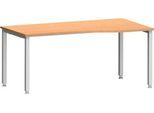 Schreibtisch MODENA FLEX, Freiform, Ansatz rechts, 4-Fuß Quadratrohr, B 1800 x T 1000/800 x H 720-820 mm, Buche/weißaluminium