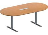 Schäfer Shop Genius Konferenztisch MODENA FLEX, 6-fach Anschluss, Oval, T-Fuß Rundrohr, B 2000 x T 1000 x H 650-850 mm, Buche/weißalu