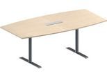 Schäfer Shop Genius Konferenztisch MODENA FLEX, mit Tischanschlussfeld, Boot, T-Fuß Rundrohr, B 2000 x T 1000/800, H 650-850 mm, Ahorn/weißaluminium RAL 9006