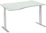 Schäfer Shop Select Schreibtisch ERGO-T, elektrisch höhenverstellbar, Freiform, Ansatz links, T-Fuß, B 1800 x H 725-1185 mm, lichtgrau/weißalu