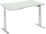 Schäfer Shop Select Schreibtisch ERGO-T, elektrisch höhenverstellbar, Freiform, Ansatz links, T-Fuß, B 1800 x H 640-1300 mm, lichtgrau/weißalu