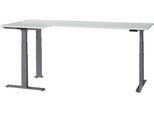 Schäfer Shop Genius Winkelschreibtisch Modena Flex, elektrisch höhenverstellbar, 90° Winkel beidseitig, B 2000 x T 1600 mm, lichtgrau/anthrazit