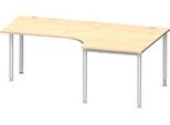Schäfer Shop Genius Winkelschreibtisch MODENA FLEX 90°, Ansatz rechts, einseitig, verkürzte Seitenteile, 4-Fuß-Rundrohr, Ahorn-Dekor/weißaluminium