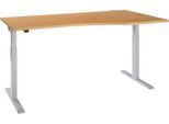 Schäfer Shop Select Schreibtisch ERGO-T 2.0, elektrisch höhenverstellbar, Freiform Ansatz rechts, T-Fuß, B 1800 x H 715-1205 mm, Buche/weißalu