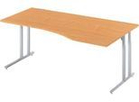 Schäfer Shop Select Schreibtisch COMBITEC, Freiform, Ansatz rechts, C-Fuß, B 1800 x T 1000/800 x H 677-817 mm, Buche/weißaluminium