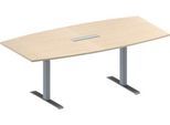 Schäfer Shop Genius Konferenztisch MODENA FLEX, 6-fach Anschluss, Boot, T-Fuß Rechteckrohr, B 2000 x H 650-850 mm, Ahorn/weißalu