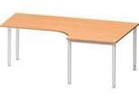 Schäfer Shop Genius Winkelschreibtisch MODENA FLEX 90°, Ansatz rechts, einseitig, verkürzte Seitenteile, 4-Fuß-Rundrohr, Buche-Dekor/weißaluminium