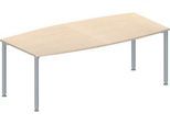 Schäfer Shop Genius Konferenztisch MODENA FLEX, Boot, 4-Fuß Rundrohr, B 2000 x H 720-840 mm, Ahorn/weißaluminium RAL 9006
