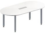 Schäfer Shop Genius Konferenztisch MODENA FLEX, 6-fach Anschluss, Oval, 4-Fuß Quadratrohr, B 2000 x T 1000 x H 720-840 mm, weiß/weißalu