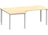 Schäfer Shop Genius Winkelschreibtisch MODENA FLEX 90°, Ansatz links, 4-Fuß-Quadratrohr, B 2000 mm, ahorn/weiß