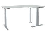 Schäfer Shop Genius Winkelschreibtisch Modena Flex, elektrisch höhenverstellbar, 90° Winkel, T-Fuß, B 2000 mm, lichtgrau/weißalu