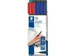 Permanentmarker Staedtler Lumocolor® 318, Strichstärke F, wisch- & wasserfest, schnell trocknend, nachfüllbar, mit Clip, farbsortiert, 10 Stück