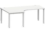 Schäfer Shop Genius Winkelschreibtisch MODENA FLEX 90°, Ansatz links, 4-Fuß-Quadratrohr, B 2000 mm, lichtgrau