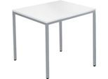 Schäfer Shop Pure Stahlrohrtisch, Rechteck, Quadratrohrfuß, B 800 x T 700 x H 720 mm, weiß/weißaluminium