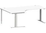 Schäfer Shop Genius Winkelschreibtisch MODENA FLEX 90°, C-Fuß-Rechteckrohr, B 2000 mm, Ansatz links, weiß/weißalu