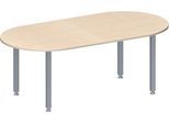 Schäfer Shop Genius Konferenztisch MODENA FLEX, Oval, 4-Fuß Quadratrohr, B 2000 x T 1000 x H 720-840 mm, Ahorn/weißaluminium RAL 9006