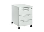 Rollcontainer 1333, 3 Schübe & 1 Utensilienauszug, abschließbar, runde Griffe, Holz/Stahl/Kunststoff, B 434 x T 600 x H 613 mm, lichtgrau