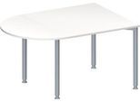 Schäfer Shop Genius Konferenztisch MODENA FLEX, Halbkreis, 4-Fuß Rundrohr, B 1400 x T 1000 x H 720-840 mm, weiß/weißaluminium RAL 9006