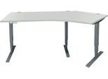 Schäfer Shop Genius Winkelschreibtisch AERO FLEX, elektrisch höhenverstellbar, 135° Winkel rechts, B 2165 mm, lichtgrau/anthrazit + Memorypanel