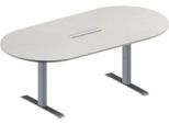 Schäfer Shop Genius Konferenztisch MODENA FLEX, 6-fach Anschluss, Oval, T-Fuß Rechteckrohr, B 2000 x T 1000 x H 650-850 mm, lichtgrau/weißalu