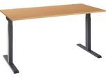 Schäfer Shop Select Schreibtisch ERGO-T 2.0, Rechteck, T-Fuß, B 1600 x T 800 x H 675-895 mm, Buche/anthrazit