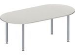 Schäfer Shop Genius Konferenztisch MODENA FLEX, Oval, 4-Fuß Rundrohr, B 2000 x T 1000 x H 720-840 mm, lichtgrau/weißaluminium RAL 9006