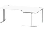 Schäfer Shop Genius Winkelschreibtisch MODENA FLEX 90°, Ansatz rechts, C-Fuß-Rundrohr, B 2000 mm, weiß/weiß
