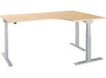 Schäfer Shop Select Winkelschreibtisch ERGO-T 2.0, elektrisch höhenverstellbar, 90° Winkel rechts, T-Fuß, B 2000 mm, Ahorn/weißalu