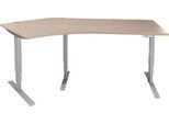 Schäfer Shop Genius Winkelschreibtisch AERO FLEX, elektrisch höhenverstellbar, 135° Winkel links, B 2165 mm, Eiche/weißalu + Memorypanel