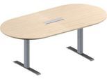 Schäfer Shop Genius Konferenztisch MODENA FLEX, 6-fach Anschluss, Oval, T-Fuß Rechteckrohr, B 2000 x T 1000 x H 650-850 mm, Ahorn/weißalu