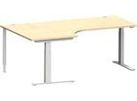 Schäfer Shop Genius Winkelschreibtisch MODENA FLEX 90°, C-Fuß-Rechteckrohr, B 2000 mm, Ansatz links, Ahorn/weißalu