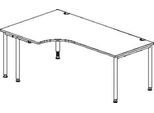 Schäfer Shop Genius Winkelschreibtisch MODENA FLEX 90°, Ansatz links, einseitig, verkürzte Seitenteile, 4-Fuß-Rundrohr, weiß/weißaluminium