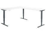 Winkelschreibtisch AERO FLEX, elektrisch höhenverstellbar, 90° Winkel, T-Fuß, B 2000 x T 2400 mm, weiß/anthrazit + Memorypanel