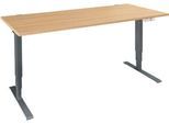 Schäfer Shop Genius Schreibtisch AERO FLEX, elektrisch höhenverstellbar, Rechteck, T-Fuß, B 1800 mm, Buche/anthrazit + Memorypanel