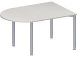 Schäfer Shop Genius Konferenztisch MODENA FLEX, Halbkreis, 4-Fuß Rundrohr, B 1400 x T 1000 x H 720-840 mm, lichtgrau/weißaluminium RAL 9006