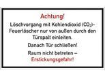 moedel Warnschild „Löschvorgang mit CO2-Feuerlöscher durch Türspalt“, gemäß DGUV 205-034, L 150 x B 250 mm, Folie, weiß-rot-schwarz
