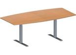 Schäfer Shop Genius Konferenztisch MODENA FLEX, Boot, T-Fuß Rechteckrohr, B 2000 x H 650-850 mm, Buche/weißaluminium RAL 9006
