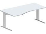 Schäfer Shop Pure Schreibtisch PLANOVA BASIC, Freiform, Ansatz links, C-Fuß, B 1800 x T 1000/800 x H 717 mm, lichtgrau/weiß + Kabelkanal