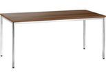 Konferenztisch, bis 6 Personen, Rechteck, 4-Fuß Quadratrohr, B 1600 x T 800 x H 720 mm, Nussbaum/chromsilber